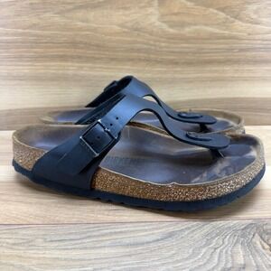 Birkenstock Gizeh Sandals Womens 7 W EU 38 Black Birko Thong